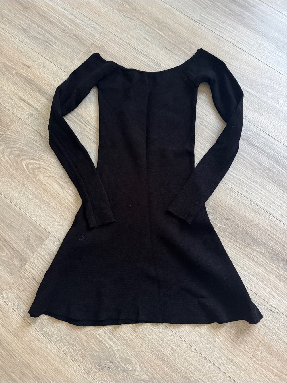 Zara Off-Shoulder Long Sleeve Black Knit Dress